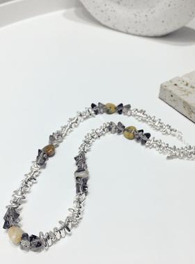 不规则纹理桃心形碎银子造型项链