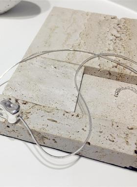 凹凸不平金属方块几何短款项链