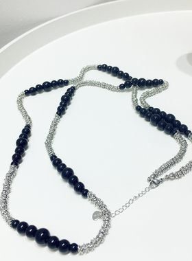 简约休闲百搭大气黑色圆圆珠串珠多个金属圈项链毛衣链挂件饰品新