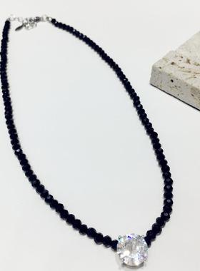 黑色人造水晶锆石项链