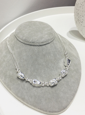 新款简约小众设计冷淡风不规则立体方块多层次串珠项链锁骨链颈饰