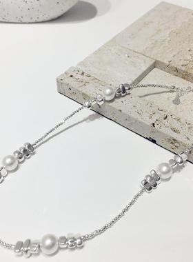 不规则金属方块人造珍珠项链