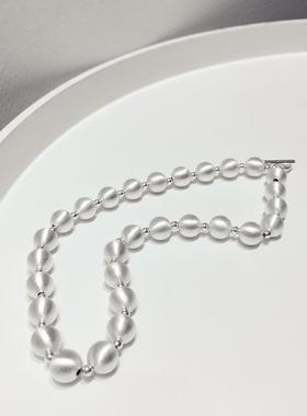 银色拉丝圆珠子串珠OT扣项链