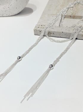 金属编织超长流苏绕圈项链