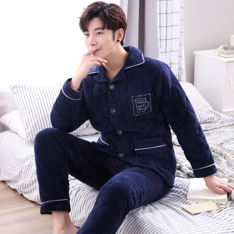 男士冬季三层珊瑚绒棉袄夹棉睡衣 索妮洁睡衣/家居服套装