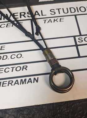 欧美嘻哈双环吊坠皮绳项链