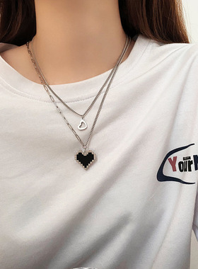 轻奢钛钢爱心项链男女叠戴