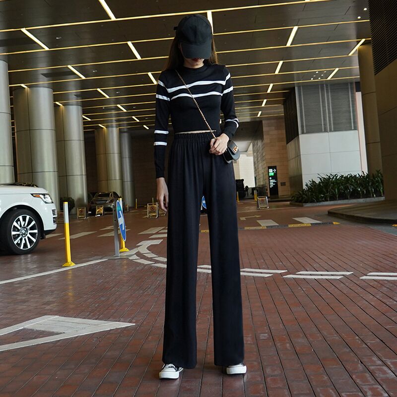 阔腿裤女高腰垂感春秋坠感黑色直筒裤宽松夏季百搭休闲拖地长裤子 阔腿裤女高腰垂感春秋坠感黑色直筒裤宽松夏季百搭休闲拖地长裤子