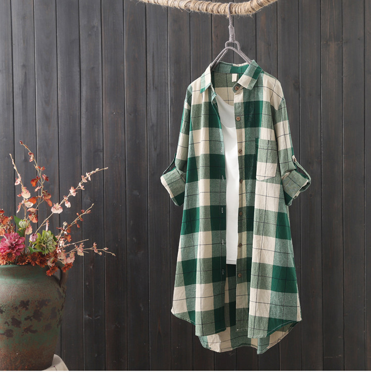 中长款宽松格子衬衫女外套防晒衣 渔阳服饰衬衫