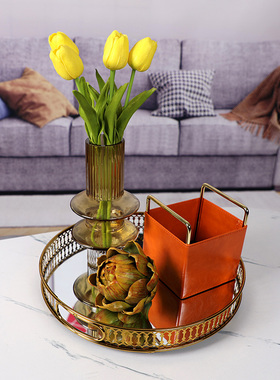 样板间配饰金属托盘花艺客厅桌面