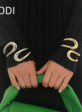 欧美跨境饰品 冷淡风不规则双层光面手镯 个性金属感Bracelet套装