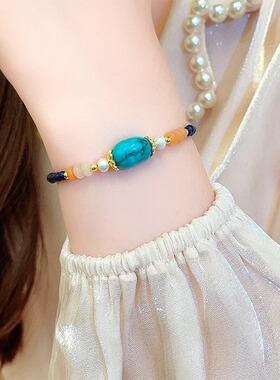 天然绿松石青金石珍珠混合手链