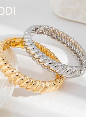 欧美跨境饰品 ins风螺纹肌理弹簧手镯 个性创意素圈bracelet手环
