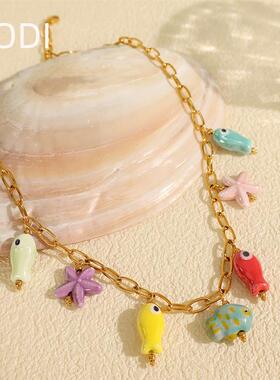 2025亚马逊新款金色海洋主题项链