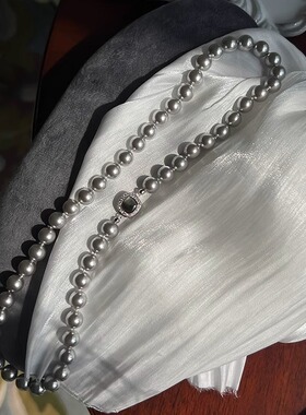 简约轻奢银灰珍珠贝母扣锁骨链