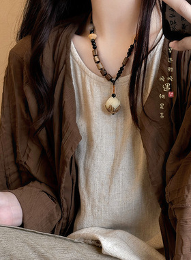 古风禅意松子木珠吊坠项链