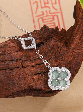 纯银四叶草玉石锁骨链女款百搭