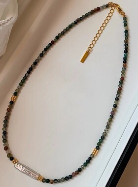 复古设计师虎眼石珍珠双层锁骨链