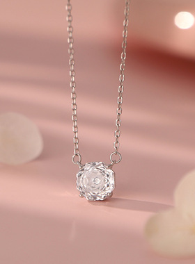 S925纯银方形钻石锁骨链女简约