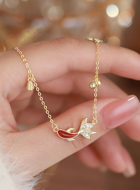 中式复古锦鲤福牌欧泊锁骨链