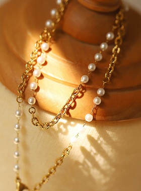 日韩小清新ins仿珍珠钛钢锁骨链