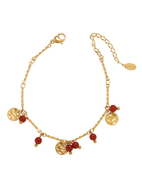 复古波嬉风亮片金币红果果手链
