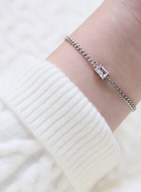 冰块小方糖手链钛钢白色锆石