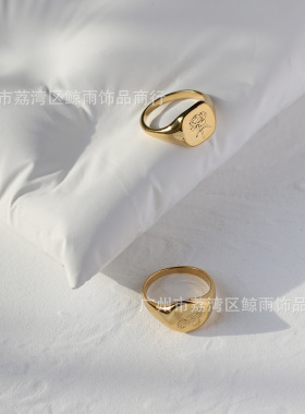 JZ016 中古花卉蝴蝶牡丹花朵戒指套戒 钛钢镀18K金保色不掉色