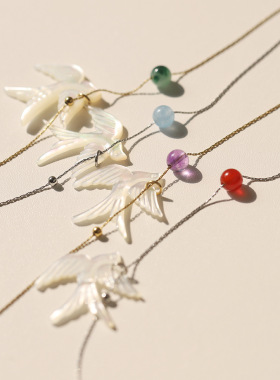 天然白贝壳飞燕 贝母白鸽燕子红玛瑙紫水晶项链锁骨链 钛钢XL636