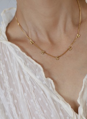 小众樱桃钛钢项链多个小吊坠链女