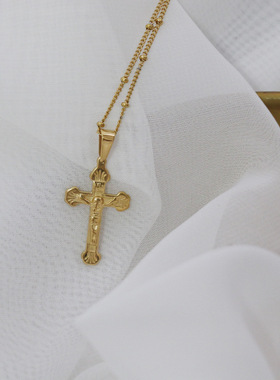 复古项链芮苼钛钢镀金十字链女