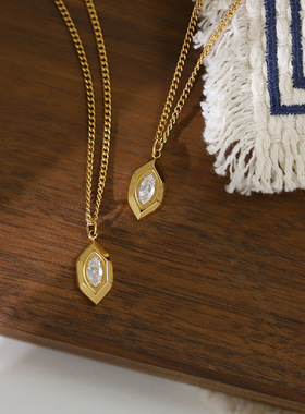 小众ins风橄榄白钻钛钢项链