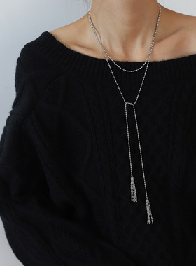 民族风毛衣链流苏麦穗绳结圆珠