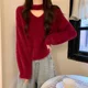 Soft mink velvet halter neck v-neck sweater for women autumn and winter 2025 new loose knitted sweater lazy style short top