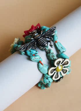 跨境通出口产品LUCK*BRAND复古松石三层手链