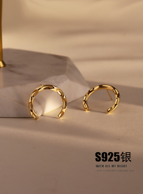 小众纯银半圆设计感耳钉
