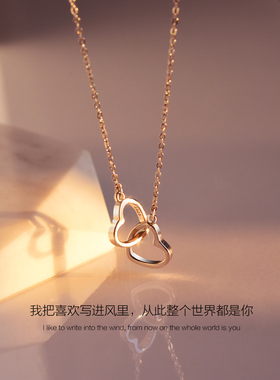 双心项链女轻奢小众潮爱心吊坠