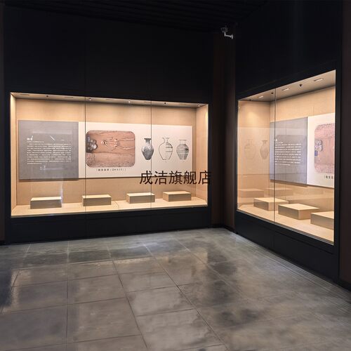 玻璃展示柜博物馆古董文物陶瓷字画靠墙沿墙通柜电动平移门陈列柜 - 图0