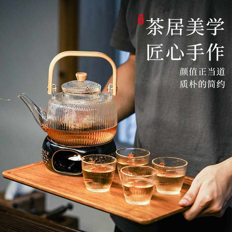 蜡烛加热鼓型镂空黑白陶瓷温茶炉恒温花茶壶套装带防烫底座煮茶器,淘宝优惠券,粉丝福利购,淘宝优惠卷