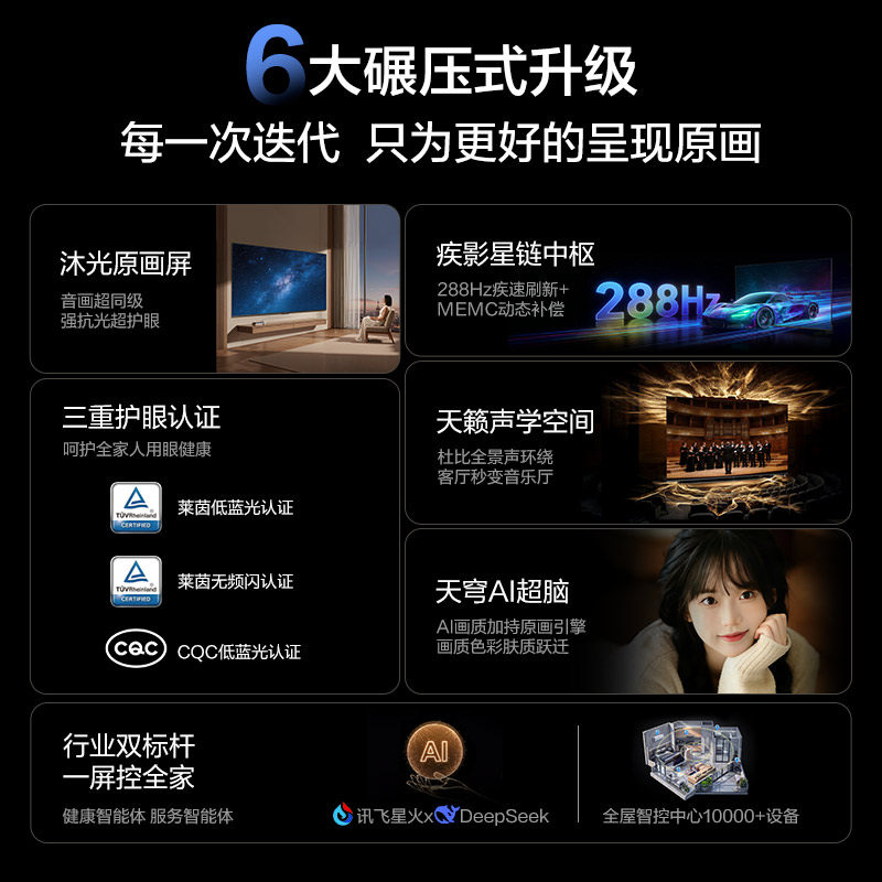海尔云溪电视H6T 65英寸低反屏288Hz高刷高色域液晶电视机家用