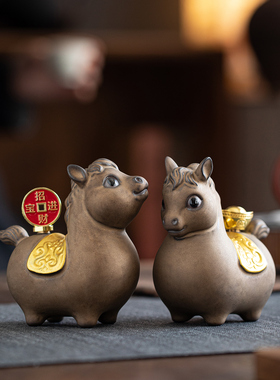 马上有钱招财进宝陶瓷马摆件