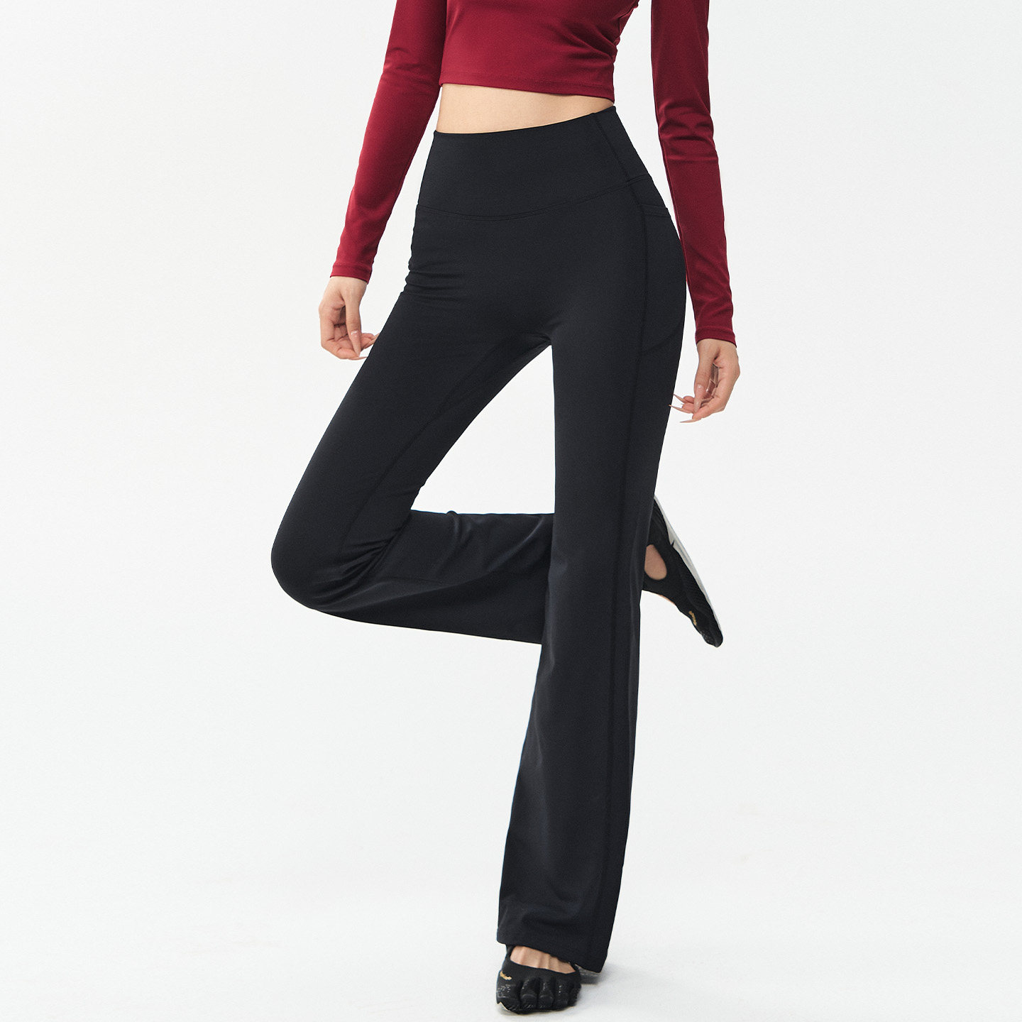 DCW瑜伽微喇裤女高腰收腹紧身显瘦健身裤跑步普拉提训练运动长裤 - 图1