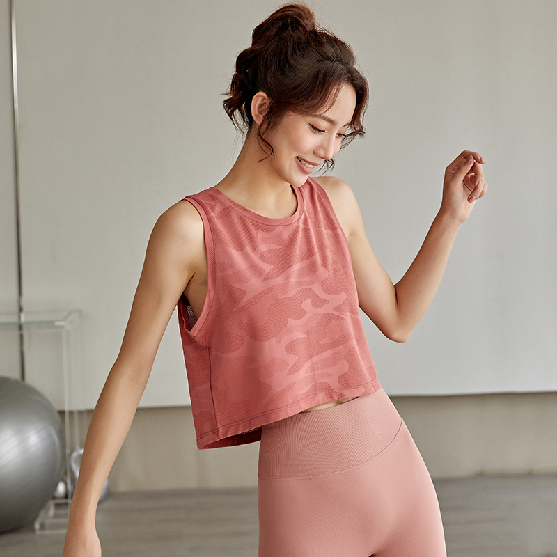 dcw迷彩运动背心女无袖跑步训练健身服罩衫透气瑜伽上衣宽松t恤夏