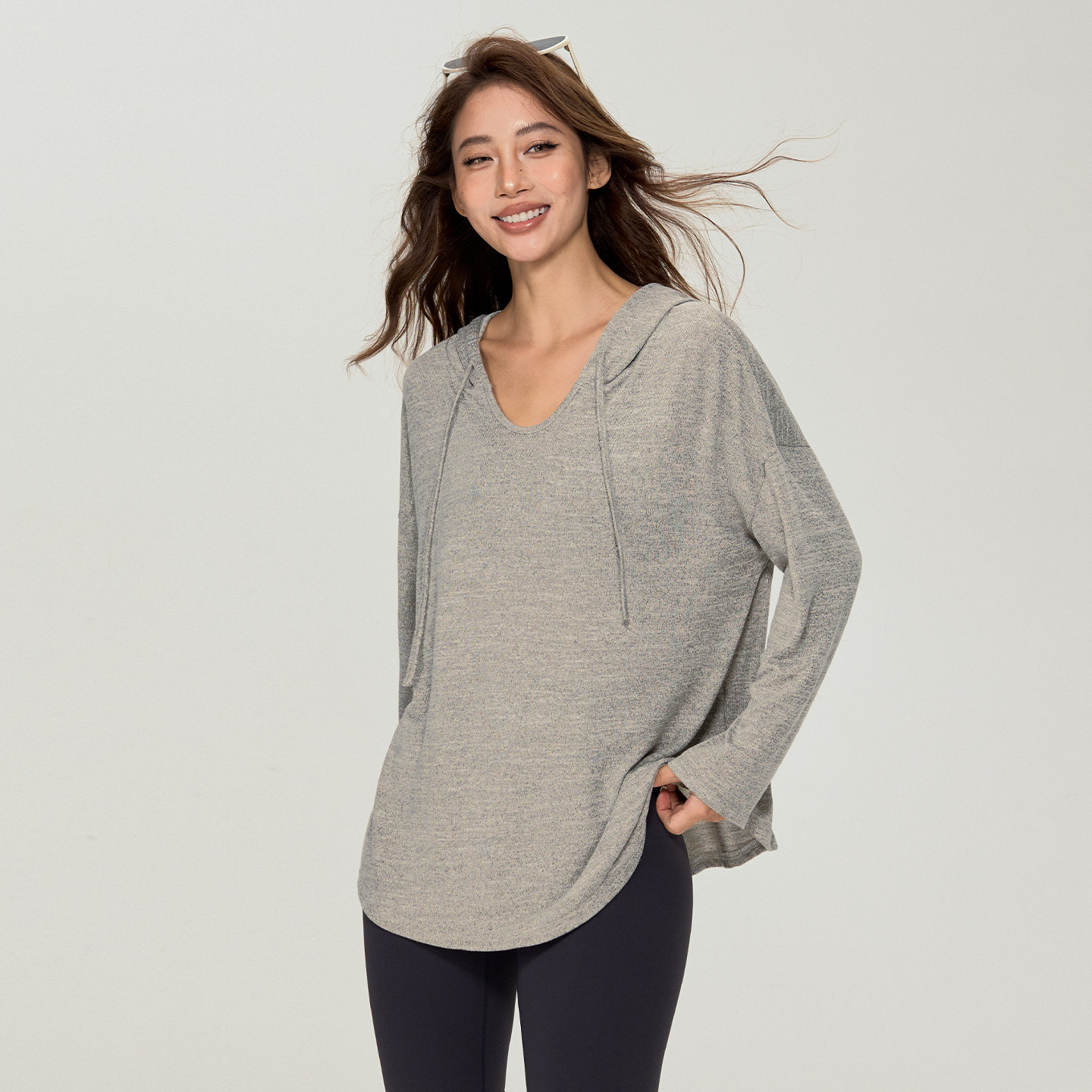 DCW连帽运动长袖女宽松显瘦普拉提针织瑜伽罩衫跑步训练健身衣秋,淘宝优惠券,粉丝福利购,淘宝优惠卷