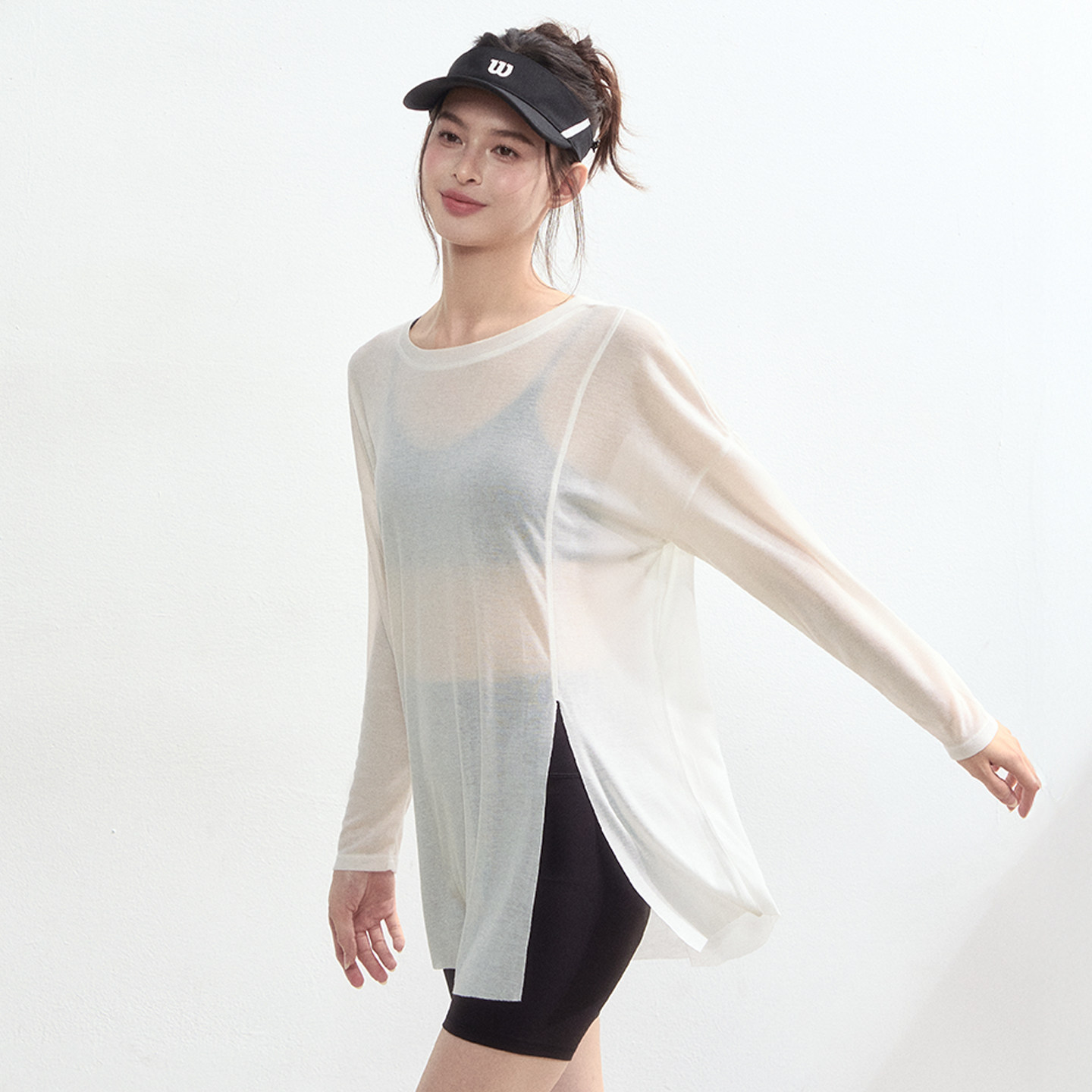 DCW轻薄运动上衣女宽松显瘦长款遮臀瑜伽长袖罩衫跑步训练健身t恤,淘宝优惠券,粉丝福利购,淘宝优惠卷