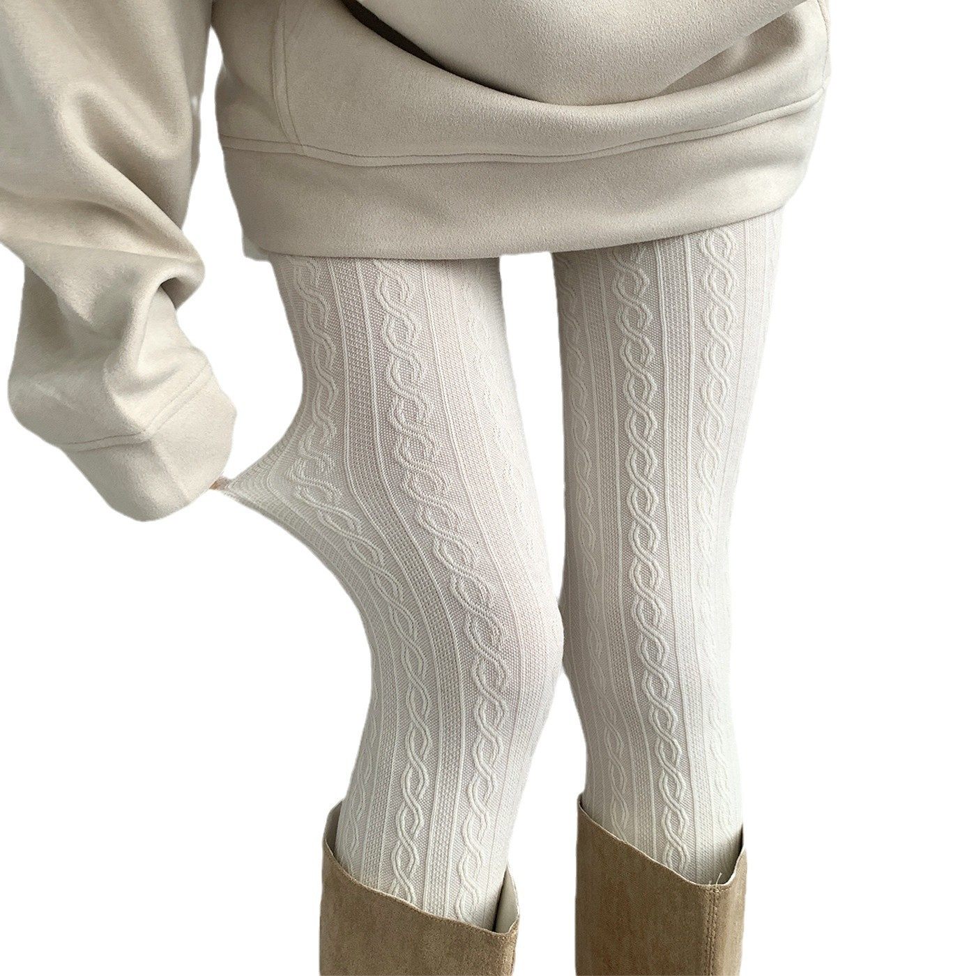 秋冬季新款燕麦色针织麻花日系jk学院风时尚美腿高筒螺旋纹连裤袜,淘宝优惠券,粉丝福利购,淘宝优惠卷