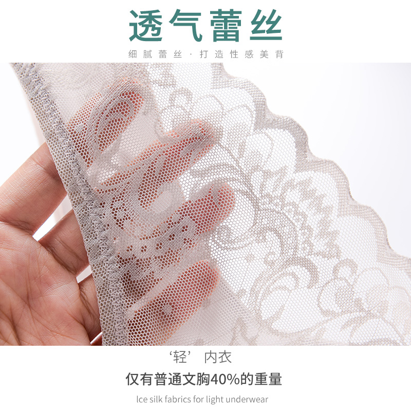 无痕内衣女无钢圈小胸聚拢文胸收副乳运动背心式蕾丝美背胸罩薄款 - 图1