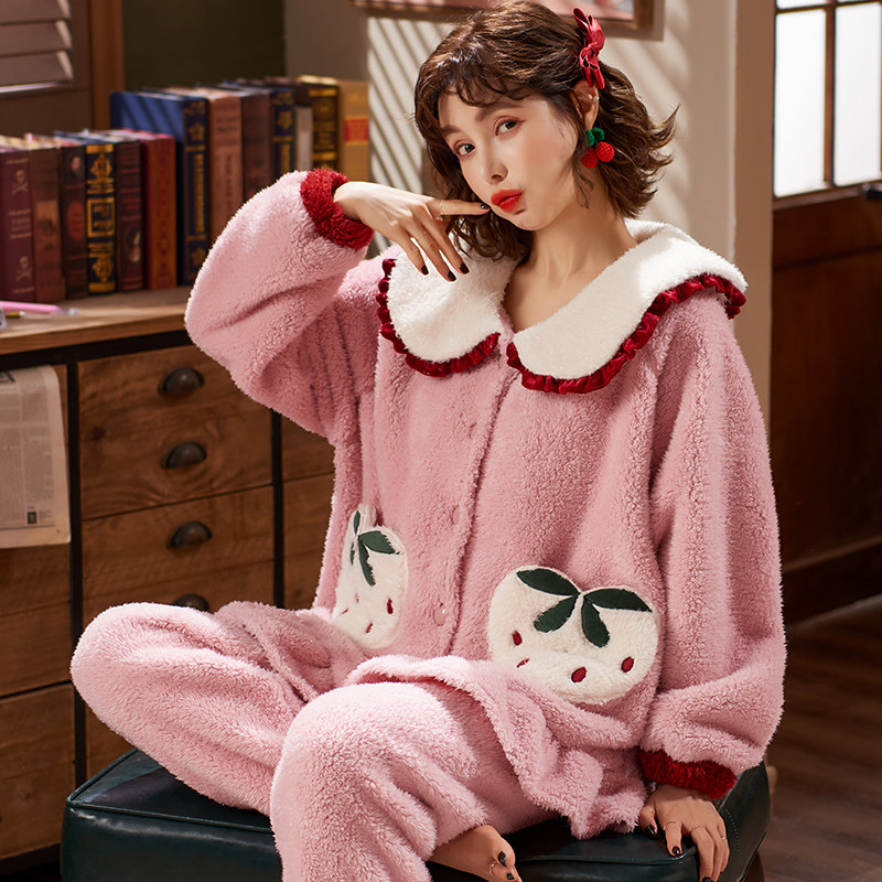 冬季加绒网红冬天可爱珊瑚绒睡衣 法曼莱睡衣/家居服套装