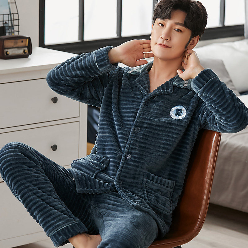 男士秋冬季珊瑚绒加绒款青年睡衣 法曼莱睡衣/家居服套装