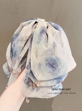 法式浪漫庄园晕染玫瑰抓夹淑女多层蝴蝶结马尾夹发饰显发量发抓女
